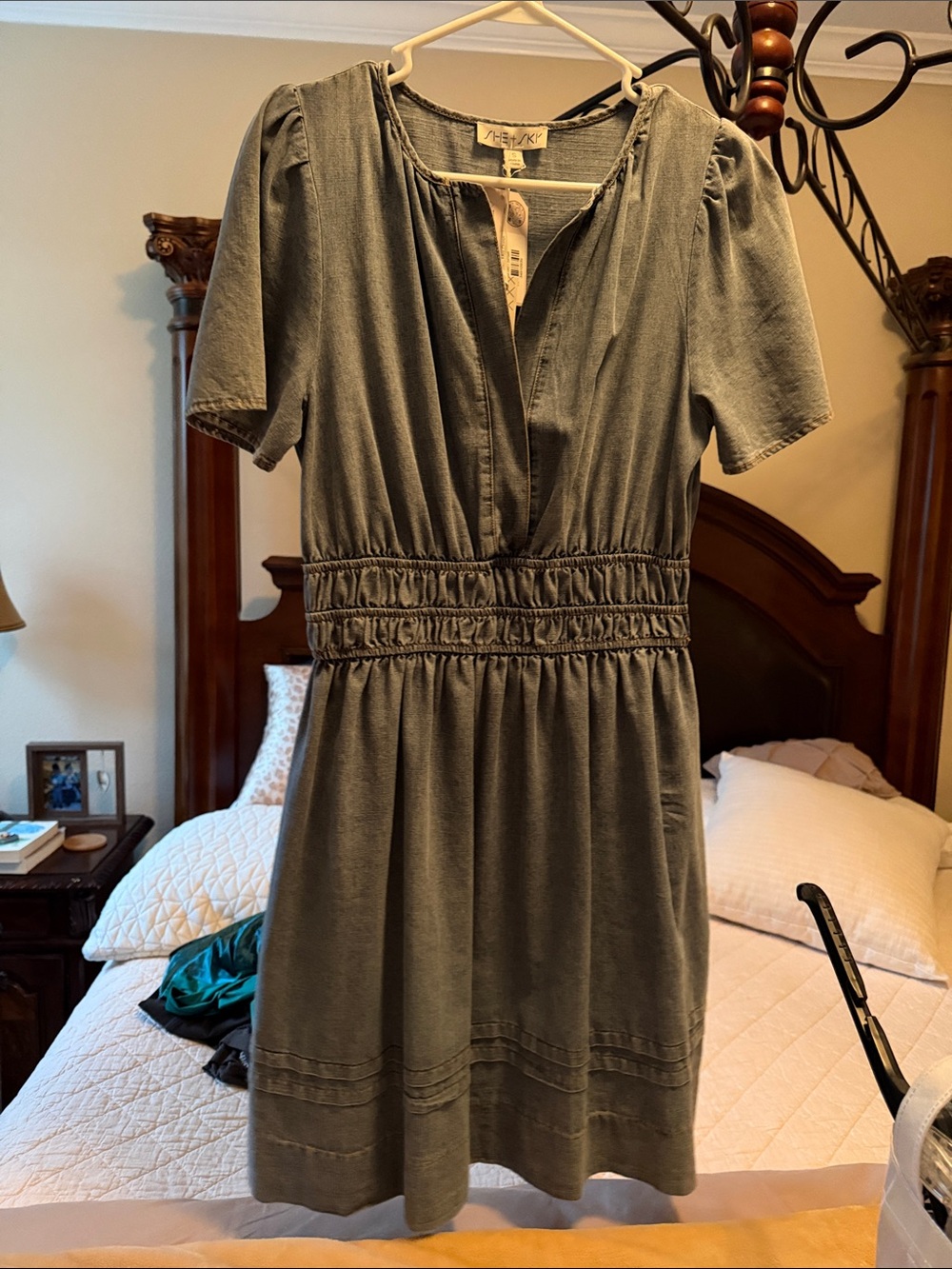 She + Sky light denim Smocked-Waist Midi Dress